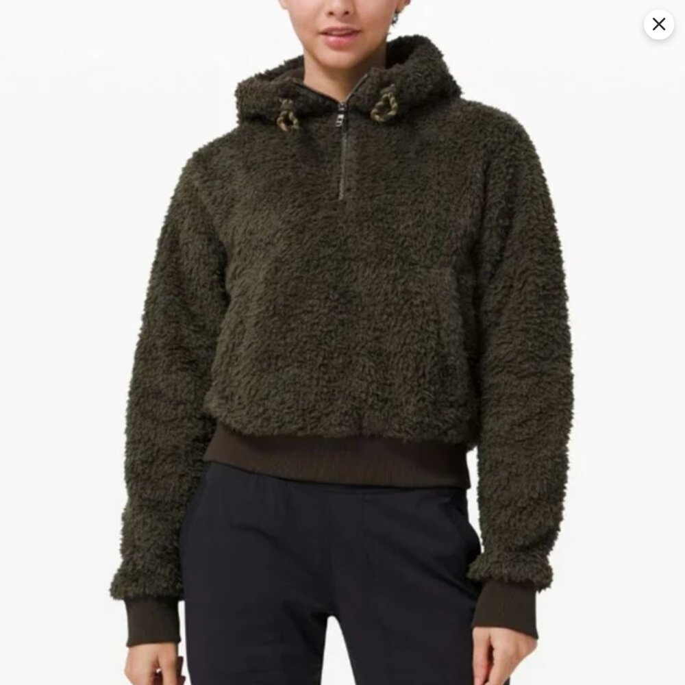 Lululemon Oh So Sherpa Half Zip Soft Fleece Hoodie Pullover Size 8 Green